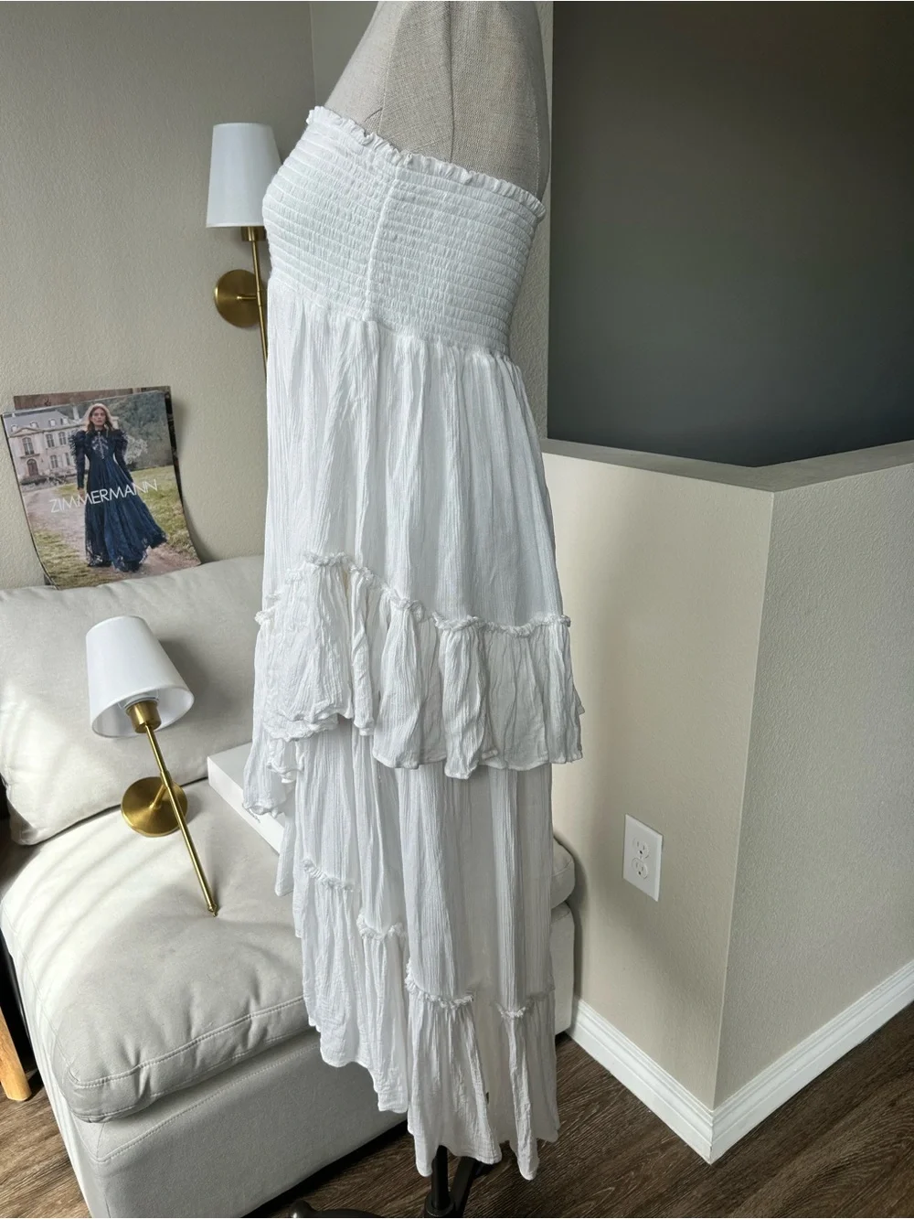 Free people White Strapless Tiered Midi Dress